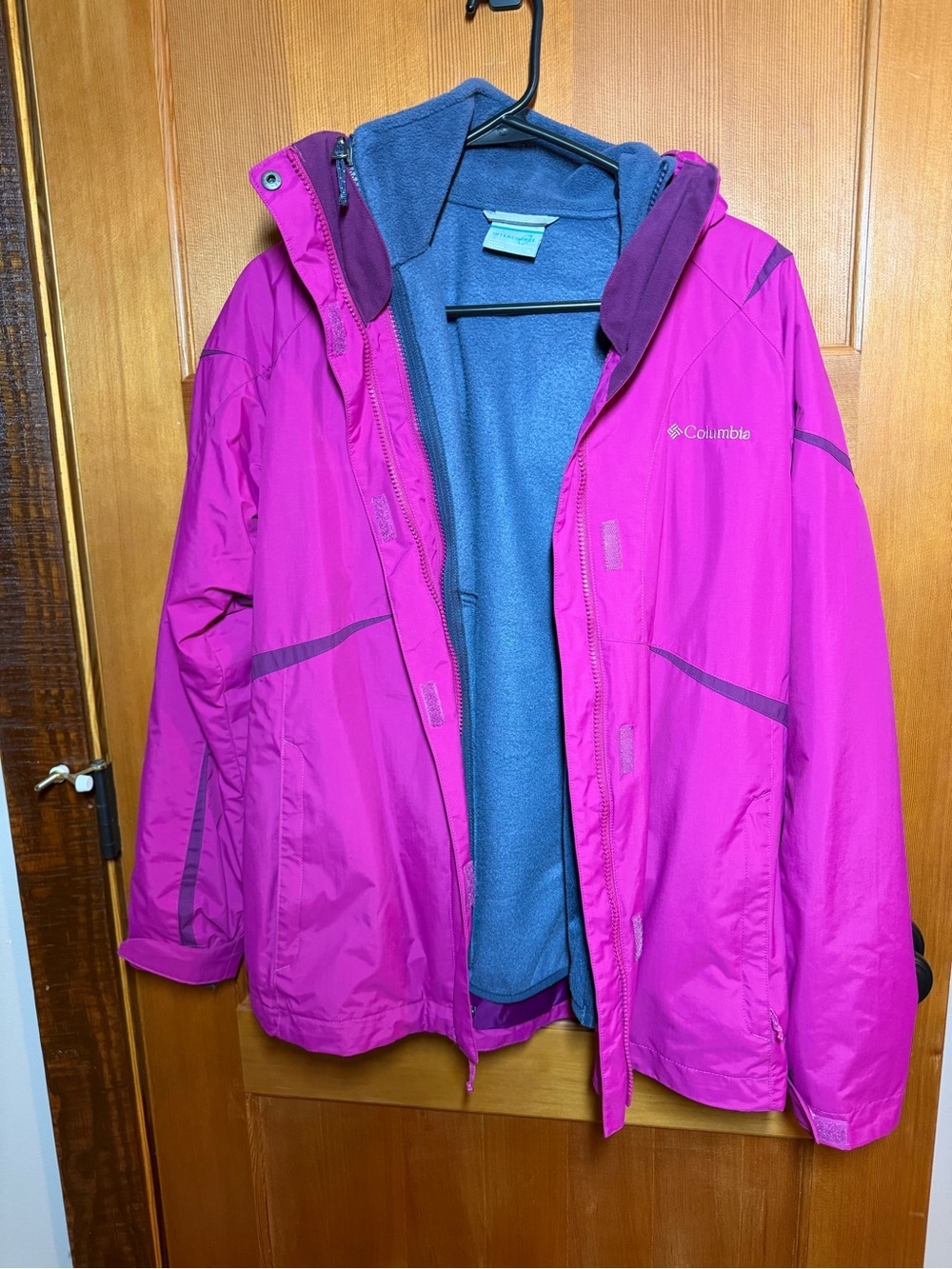 Columbia 3-in-1 Hooded Ski Jacket Zip Out Fleece Liner Vest Pink Blue Size S